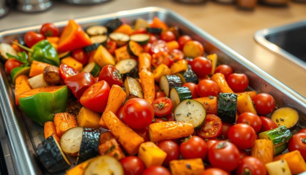 Sheet pan with roasted vegetables