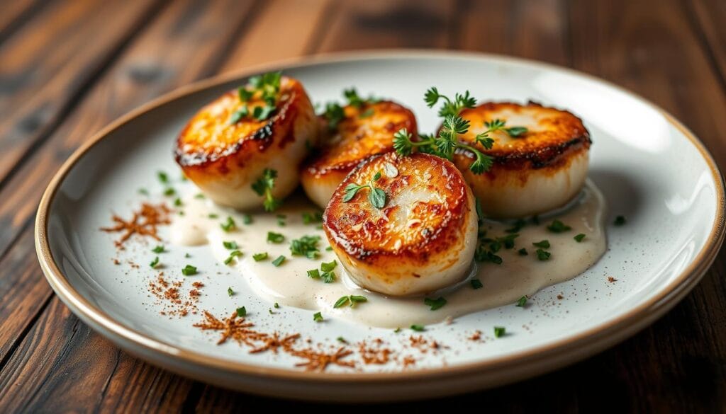 Seared scallops with garlic and herbs