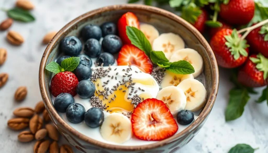 Clean eating breakfast bowl with superfoods